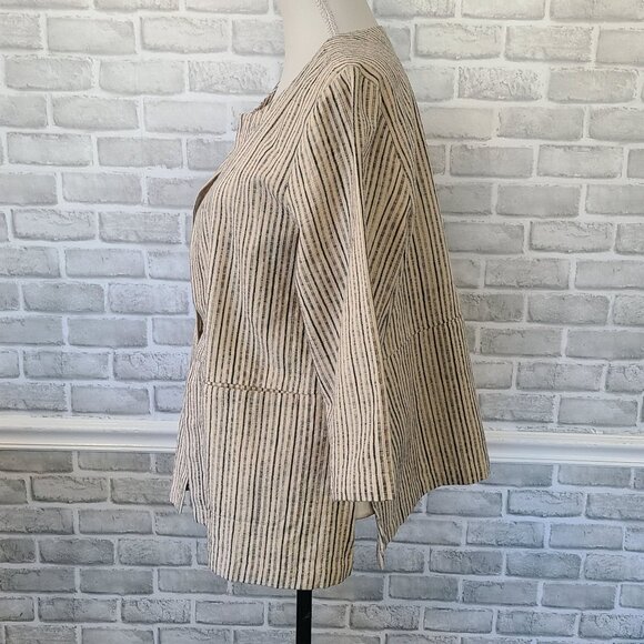 Eileen Fisher Stripe 3/4 Sleeve Boxy Organic Cotton Jacket Open Front Classic XL - Picture 3 of 9